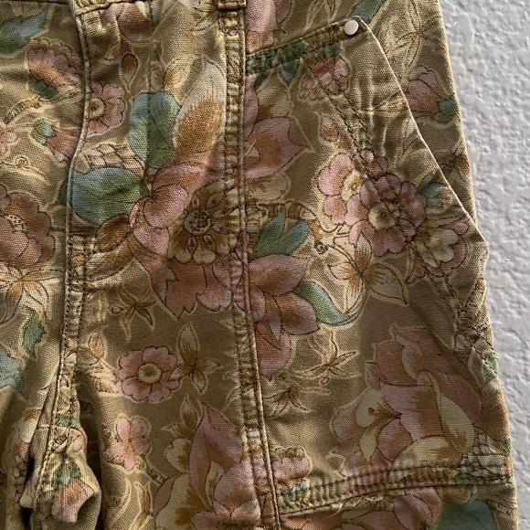 Anthropologie Green/Pink Floral Cropped Cargo Balloon Pants Size 00P - Picture 2 of 7